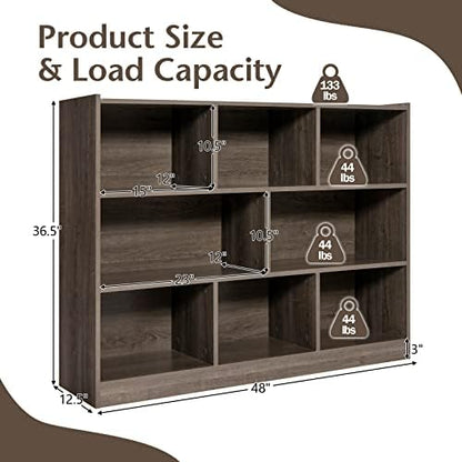Giantex 8 Cube Bookcase, Freestanding 3-Tier Open Bookshelf, Grey
