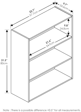 3-Tier Book Shelf, Storage Organizer, Bookshelf, Bookcase with Open Shelf, 9.7 x 23.7 x 31.5, for Living Room, Home Office, Bedroom, French Oak