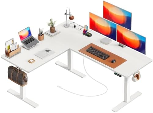 Huuger 63 x 55 Inch L Shaped Standing Desk with Power Outlets
