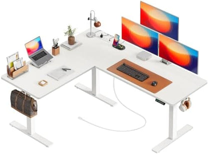 Huuger 63 x 55 Inch L Shaped Standing Desk with Power Outlets