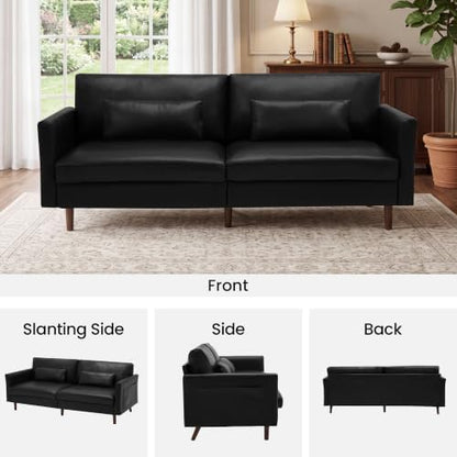 Faux Leather 3-Seater with Side Pocket, Black