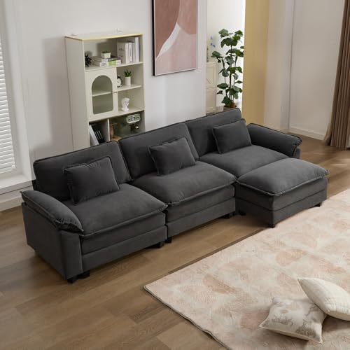 IPKIG 117" Modular Sectional Cloud Couch, Modern L-Shaped Sofa with Ottoman