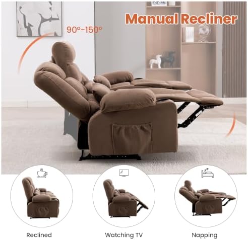MAHOMICO Reclining Sofa with Cup Holders for Living Room 3 Seat Manual Sofa Recliner with Side Pocket