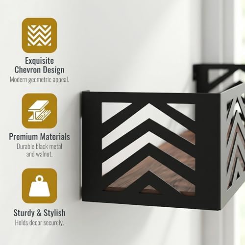 Floating Shelves Set of 4, Home Metal Wood Shelf, Black