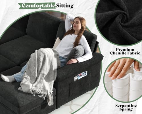 AMERLIFE 81" Sofa Bed, Sleeper Sofa with Storage, Convertible Sofa-Black