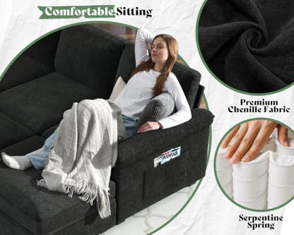 AMERLIFE 81" Sofa Bed, Sleeper Sofa with Storage, Convertible Sofa-Black