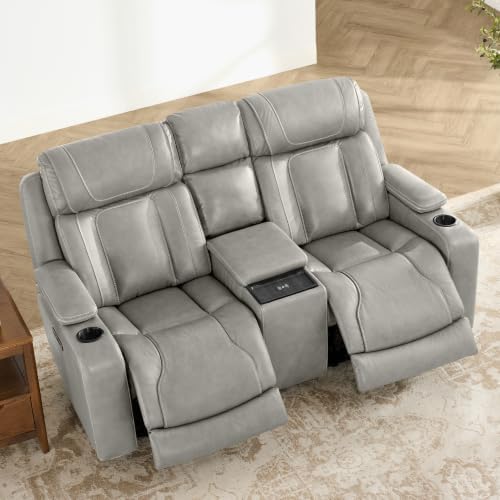 Watson & Whitely Power Reclining Sofa Loveseat with Console, Light Grey