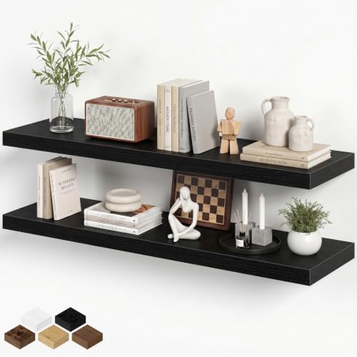 36 Inch Floating Shelves, Wall Shelves Set of 2 for Bathroom/Living Room/Bedroom/Kitchen, Black Floating Shelf for Wall Decor with Invisible Brackets