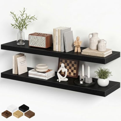 36 Inch Floating Shelves, Wall Shelves Set of 2 for Bathroom/Living Room/Bedroom/Kitchen, Black Floating Shelf for Wall Decor with Invisible Brackets