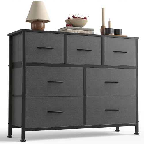 Sweetcrispy 7 Drawer Fabric Dresser for Bedroom, Closet Organizer, Gray