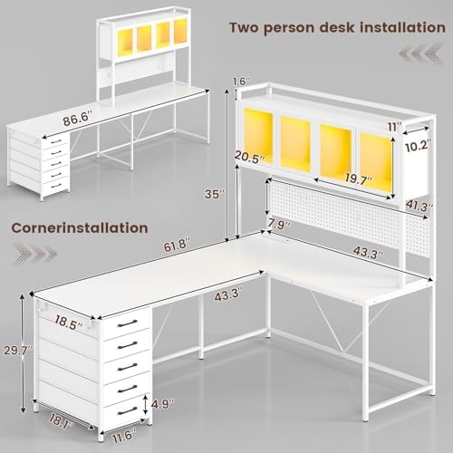 SEDETA L Shaped Gaming Corner Desk with Drawers, Hutch and Storage Shelves