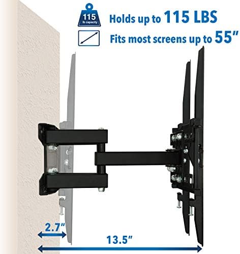 Mount-It! Full Motion TV Wall Mount - Stable Dual Arm Articulating Bracket for 19-50 Inch TVs - Swivel, Tilt & Extend - Universal VESA Wall Mount for Flat Screen, LED, LCD, OLED - 115 lbs Capacity