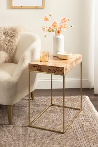 Kate and Laurel Karlsen Modern Wood and Metal Burlwood Side Table, 22 x 14 x 24, Burlwood and Gold, Rectangle End Table for Use as Wooden Bedroom Nightstand or Entryway Table Option