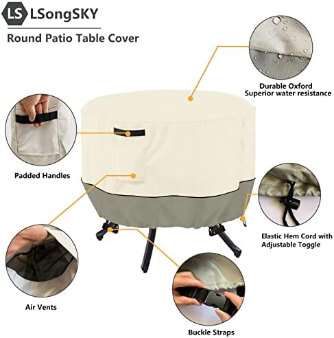 Round Patio Table Cover,600D Heavy Duty Outdoor Furniture Covers Waterproof,Round Patio Table for Patio Furniture Covers,48" Dia x 28" H,Beige&Grayish Green