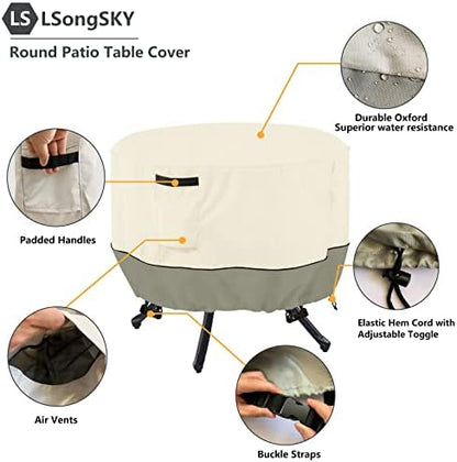 Round Patio Table Cover,600D Heavy Duty Outdoor Furniture Covers Waterproof,Round Patio Table for Patio Furniture Covers,48" Dia x 28" H,Beige&Grayish Green