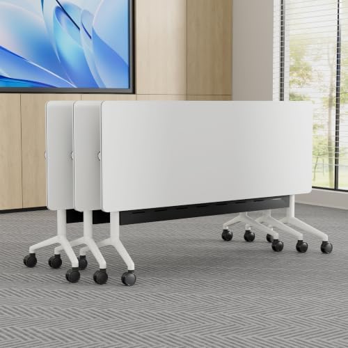 Okeysen Conference Room Table 2 Pack with Privacy Barrier, Modern Folding Training Tables with Flip Top, Mobile Table with Four Locking Wheels, Executive Desk for Meeting Room, Office, Classroom