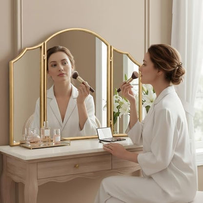 Gold Scalloped Vanity Mirror: 36"x24" Three Sided Dresser Miror