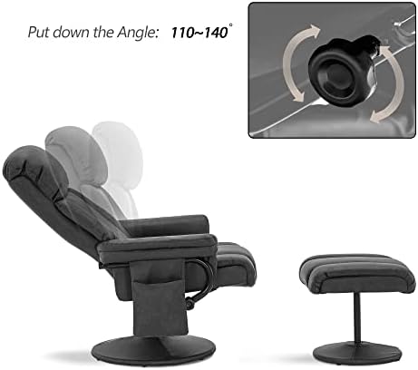 MCombo Swivel Recliner with Ottoman, TV Chair with Vibration Massage, Ideal for RV Small Space, Living Room & Bedroom 4539 (Faux Leather, Dark Grey)