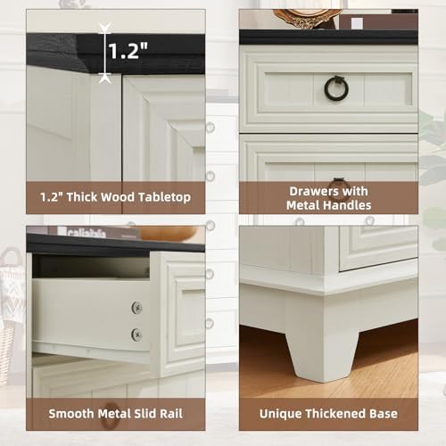 Joaxswe Farmhouse 5 Drawer Dresser for Bedroom Set of 2, 42" Tall Small Dressers & Chest of Drawers, Rustic Wood Dresser with Metal Handle, Storage Organizer Closet for Living Room, Hallway,Entryway