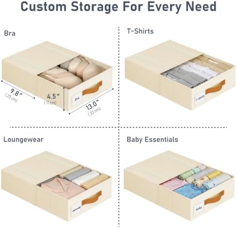 DIMJ Underwear Drawer Organizer, Stackable Bra Organizer for Closet, 4 Pack, Beige