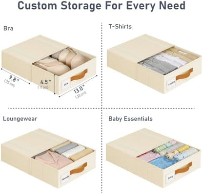 DIMJ Underwear Drawer Organizer, Stackable Bra Organizer for Closet, 4 Pack, Beige