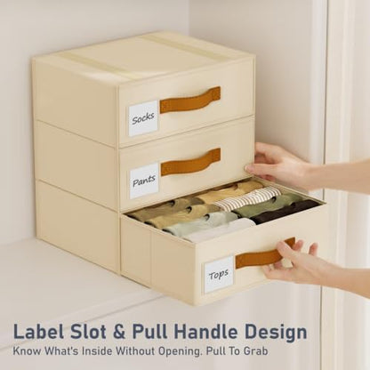 DIMJ Underwear Drawer Organizer, Stackable Bra Organizer for Closet, 4 Pack, Beige