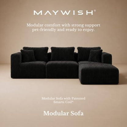 Maywish Modular Boneless Couch 141'', Sectional L Shaped Sofa Deep Seat