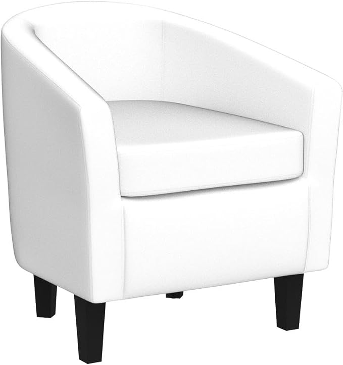 Topeakmart White Leather Chair, Modern and Comfy Accent Chair, Upholstered Barrel Chair with Wooden Legs for Living Room Bedroom Waiting Room, Set of 2, White