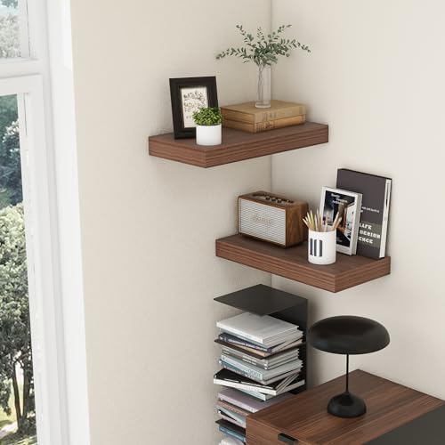 FLYJOE Deep Floating Shelves, 24'' x 12'' Walnut Shelves for Wall Set of 2