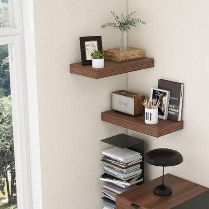 FLYJOE Deep Floating Shelves, 24'' x 12'' Walnut Shelves for Wall Set of 2