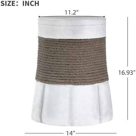 Merax Outdoor Light Gray & Brown Retro Side Table, Woven Rope & Fan-Base MGO End Table for Patio, Living Room & Office Decor