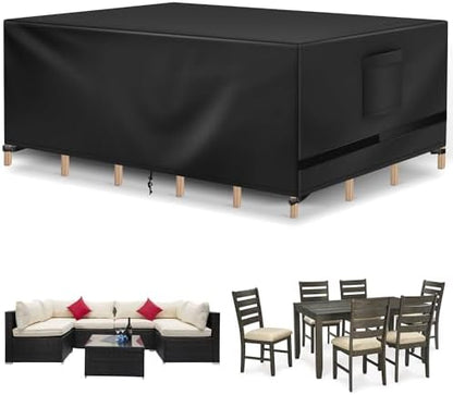 Richwon Patio Furniture Covers - Waterproof Rectangle, Heavy Duty for Outdoor Sectional Set 74"L x 47"W x 28"H, Black