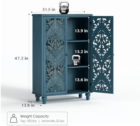 JOINICE 47" Tall Accent Cabinet with Doors & Storage for Living Room,Blue