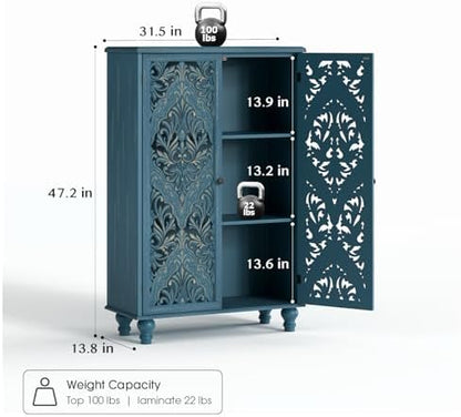 JOINICE 47" Tall Accent Cabinet with Doors & Storage for Living Room,Blue