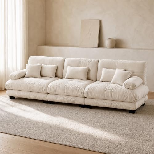 133.8" Chenille Cloud Couch, 3 Seater Sofa Couch, Beige