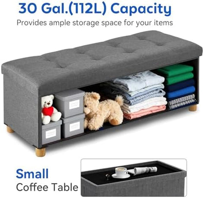BRIAN & DANY 43 Inches Folding Storage Ottoman Bench, Ottoman with Storage Bench for Bedroom, Living Room, Entryway, Foot Rest with Legs, Dark Gery