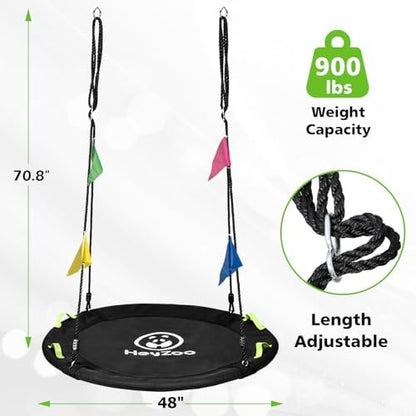 48 Inch Tree Swing, Larger Saucer Flying Swing for Outdoor Backyard, Black
