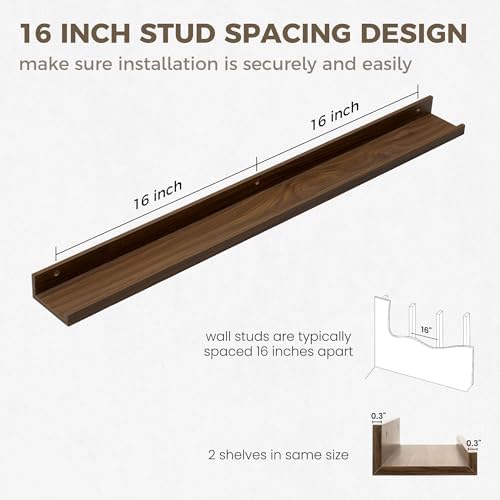 36 Inch Floating Shelves, Walnut Picture Ledge Shelf Set of 2