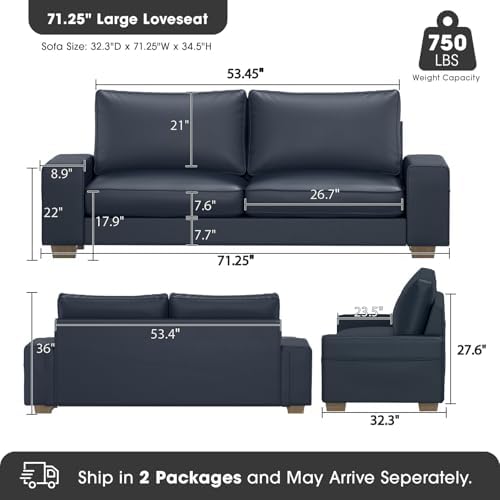 Valthie 71.25" Faux Leather Loveseat Sofa Couch for Living Room,Blue
