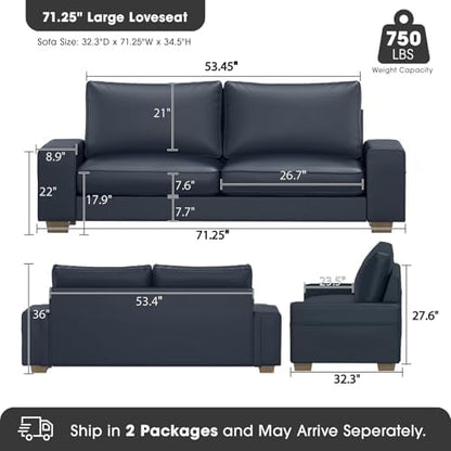Valthie 71.25" Faux Leather Loveseat Sofa Couch for Living Room,Blue