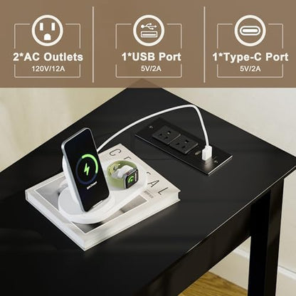 End Tables Living Room Set of 2 with Charging Station and 2 Drawers