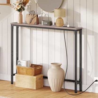 HOOBRO 39.4 Inch Narrow Console Table with Power Outlets, Sofa Table