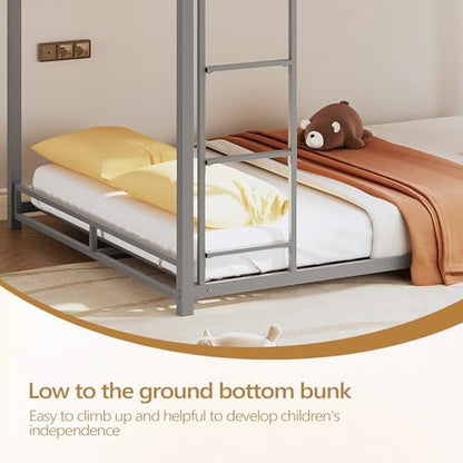 JOYMOR Bunk Bed Full Over Full, ASTM-Certified Twin Bed for Kids (Silver)