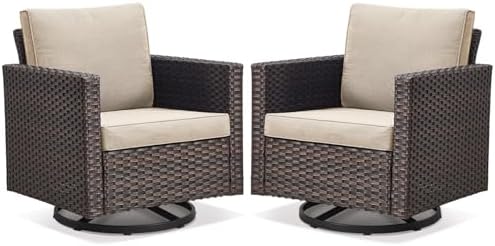 Belord Wicker Chairs Outdoor Bistro Set Oversize Patio Swivel Rocker, Rattan Outdoor Seating Set of 2 Swivel Glider Chairs Wicker Furniture for Porch Deck Backyard with Water-Resistant