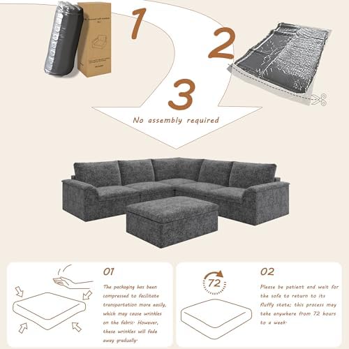 EASE MOOSE 115" Modular Sectional Sofa, Boneless Couches for Living Room