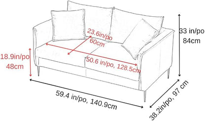 Valencia Jasper Cognac Tan Brown 60" Loveseat Full Leather Couch | Mid Century Leather Sofa with 2 Pillows for Living Room Furniture | Plush Cushions, Nappa Leather Lounge Couch
