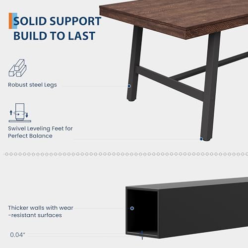 Garvee 55" Farmhouse Kitchen Table, Studio Dining Table, Dark Rustic Birch