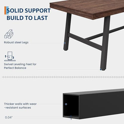 Garvee 55" Farmhouse Kitchen Table, Studio Dining Table, Dark Rustic Birch