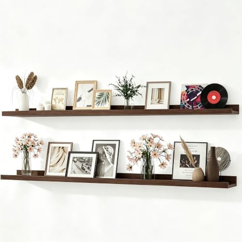 Walnut Floating Shelves for Wall Decor, 60 in Shelf with Lip, 2 Set