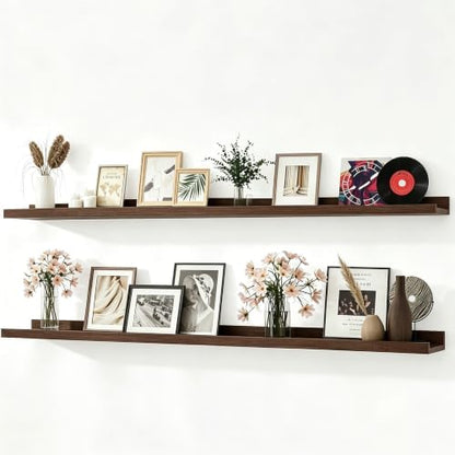 Walnut Floating Shelves for Wall Decor, 60 in Shelf with Lip, 2 Set